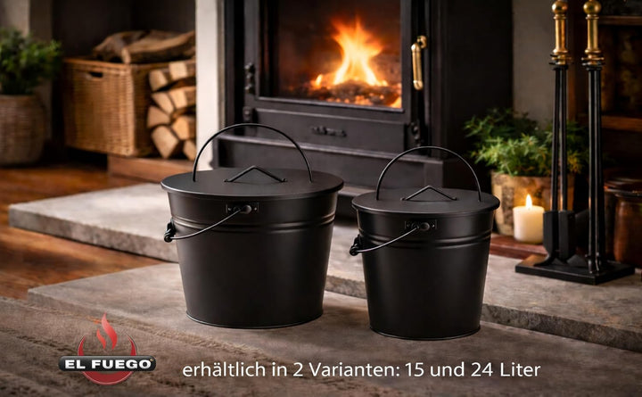 EL Fuego® Ascheeimer 15 Liter – Aschebehälter aus robustem Metall gefertigt – Kamin- & Ofen-Zubehör