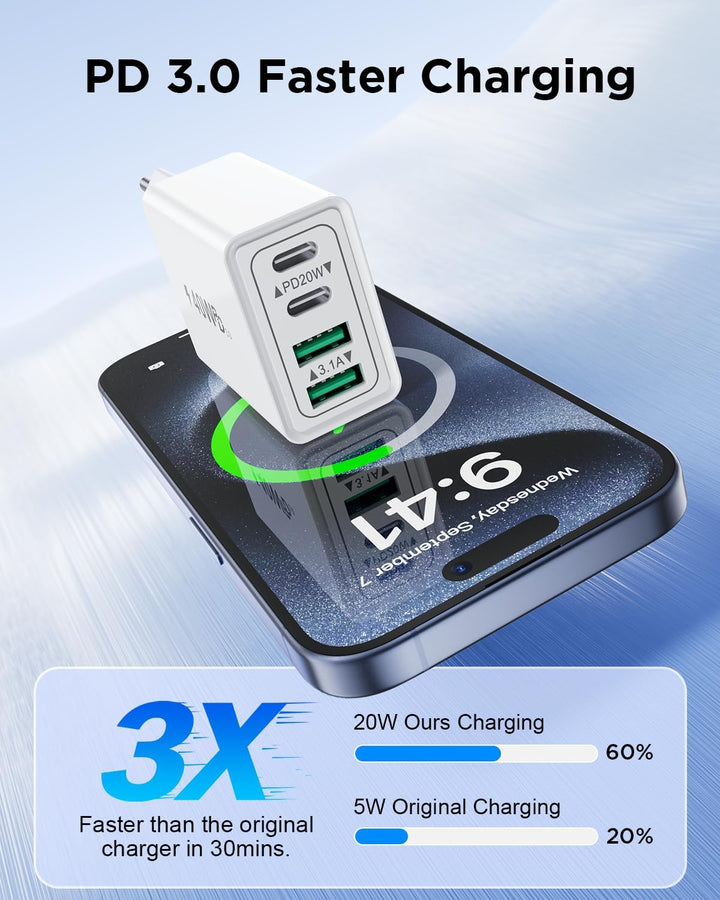 2-Pack USB C Ladegerät, 40W 4-Port Netzteil USBC Stecker Mehrfach Ladegerät mit PD+QC, Schnellladege