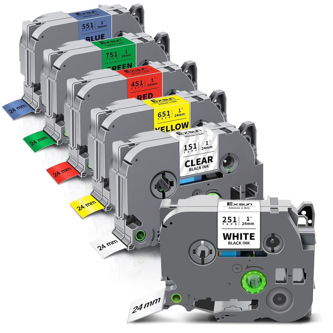 6er-Pack Kompatibel mit Tze 24mm Bänder Ersatz für Brother Tze-251 Tze-151 Tze-451 Tze-551 Tze-651 T