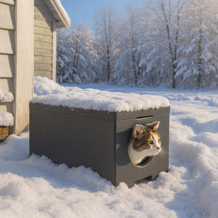 QLS Katzenhaus aus Styropor – 60x40x27 cm isoliertes wetterfestes Schutzhäuschen Outdoor Schwarz