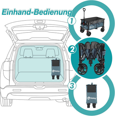 Sekey XXL Bollerwagen Faltbar mit Erweiterbarer Heckklappe 135L & 200L, Faltbarer Bollerwagen Klappb