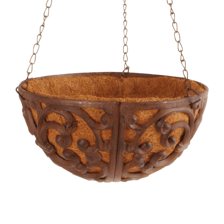 Esschert Design Blumenampel, Hängekorb aus Gusseisen mit Kokoseinlage, Grösse S, Ø ca. 27 cm Single,