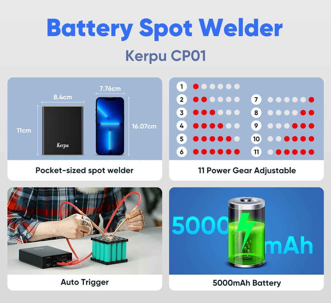 Akku Punktschweissgerät,Kerpu Batterien Punktschweissgerät im Taschenformat mit 11 einstellbaren Gän