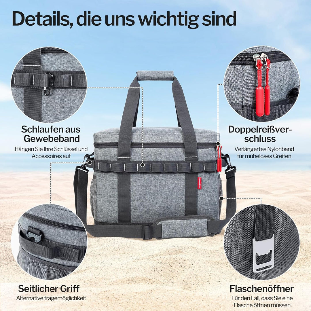 Kühltasche 30L, 12h Kühlung, Gross Faltbar Picknicktasche, Kühlbox Tragbare Isoliertasche für Auto &