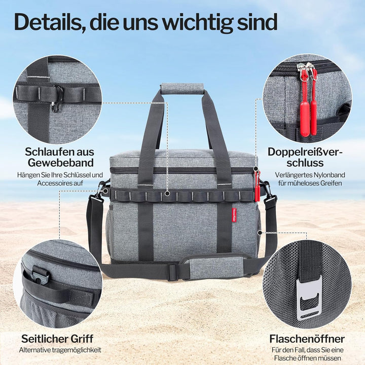 Kühltasche 30L, 12h Kühlung, Gross Faltbar Picknicktasche, Kühlbox Tragbare Isoliertasche für Auto &