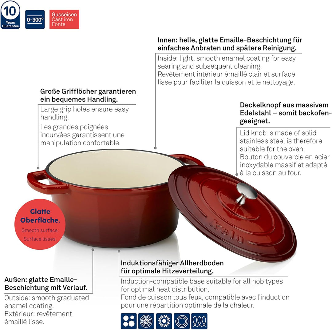 Kela Bräter Calido Gusseisen Rund 11,5cm 24cmØ 4l, Rot (4 l), 24