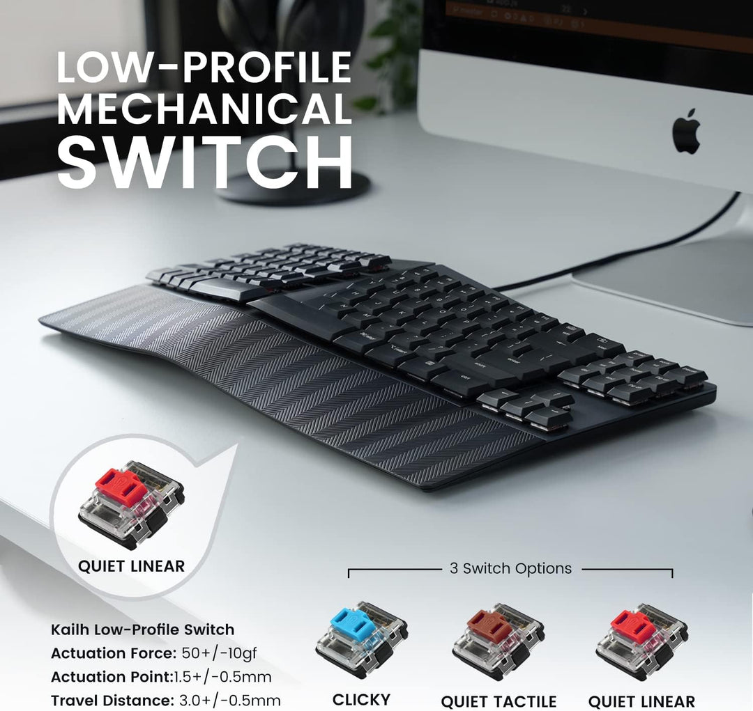 Perixx PERIBOARD335RD Kabelgebundene ergonomische mechanische kompakte Tastatur – LowProfile rote li