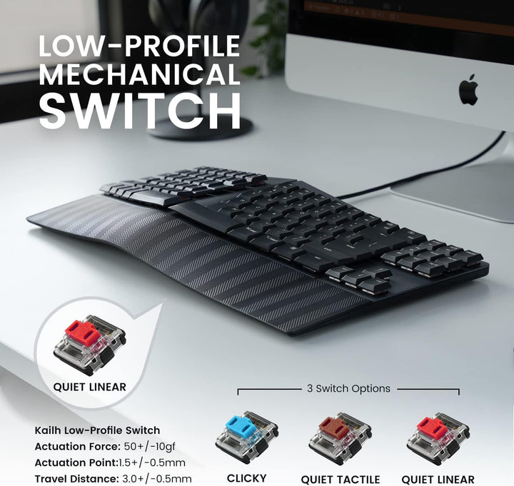 Perixx PERIBOARD335RD Kabelgebundene ergonomische mechanische kompakte Tastatur – LowProfile rote li
