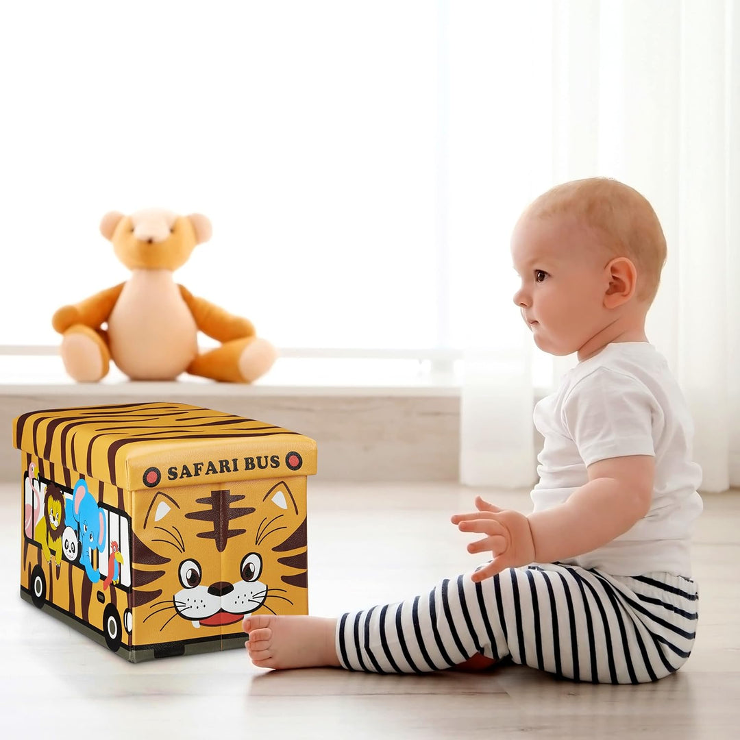 Relaxdays Faltbare Spielzeugkiste Tiger HBT 32 x 48 x 32 cm stabiler Kinder Sitzhocker als Spielzeug