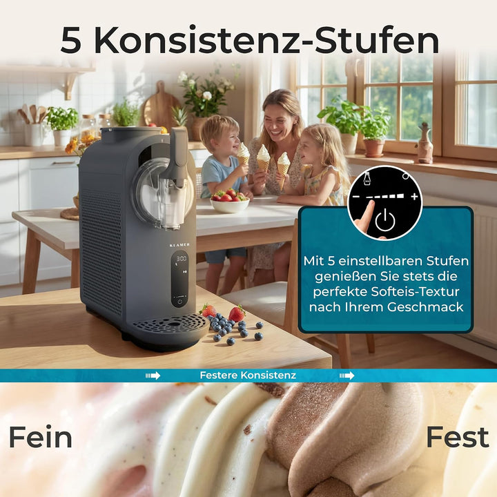 KLAMER Softeismaschine, Eismaschine & Slush Maschine mit 7 Programmen: Softeis, Slushie, Frappé uvm,