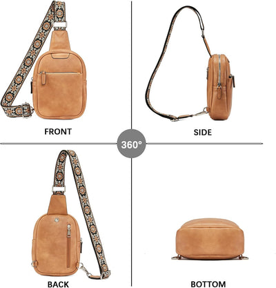 BOSTANTEN Brusttasche Damen Schulterrucksack Sling Bags Klein Umhängetasche Crossbody Bag PU Leder B