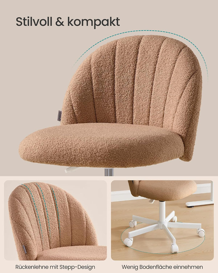 SONGMICS Homeoffice-Stuhl, Schminkstuhl aus Teddyfleece, Schreibtischstuhl, Schaumstoffpolsterung, h