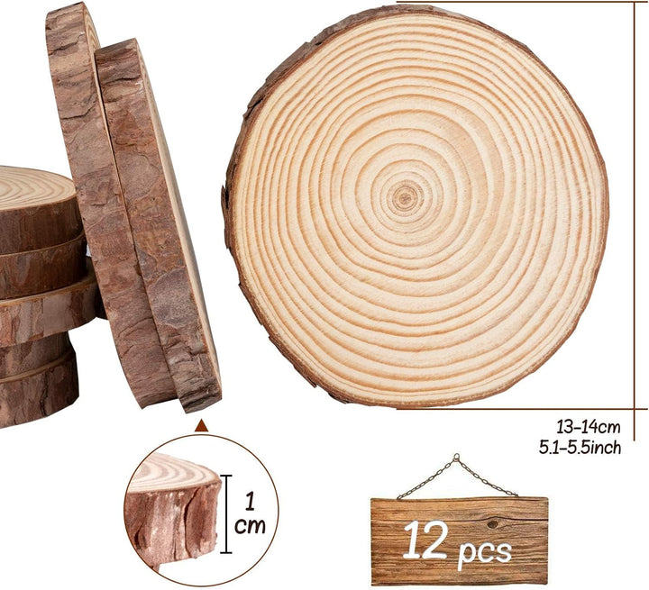 ilauke Holzscheiben12 Stücke Holz Log Scheiben 13-14 cm Runde Naturholz Baumscheiben Ca.15mm Dicke f