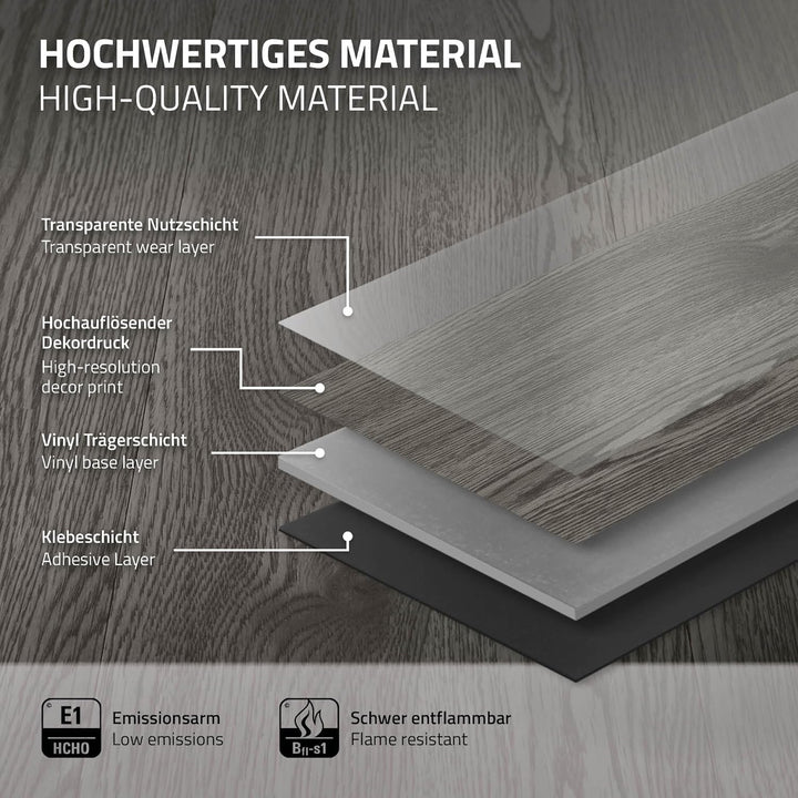 ML-Design Deluxe PVC Bodenbelag, Selbstklebende Vinyl-Dielen, Vinylboden, 91,5 cm x 15,3 cm x 2 mm,