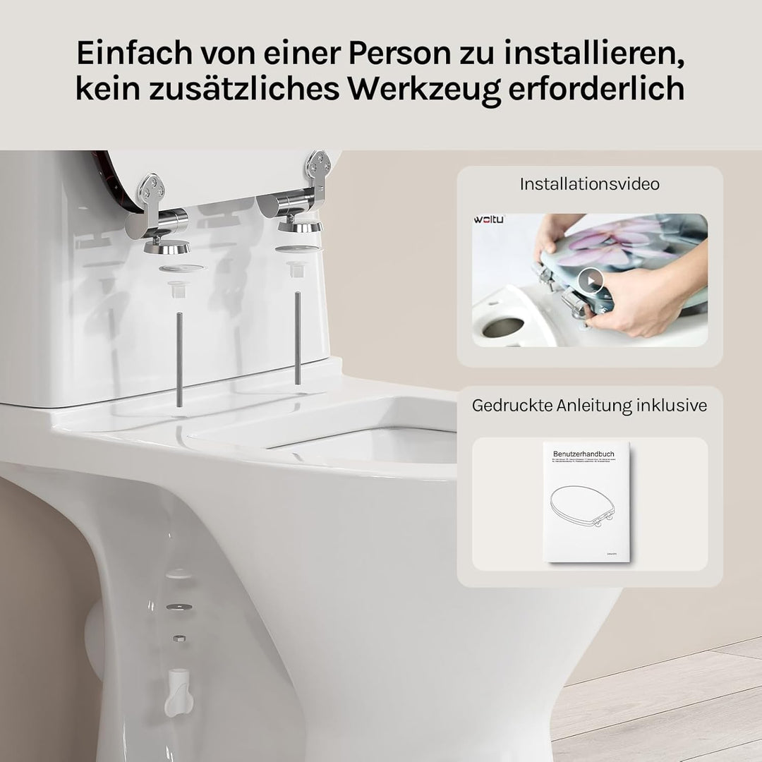WOLTU Premium WC-Sitz Toilettensitz mit Absenkautomatik, MDF Holzkern, Softclose Scharnier, Desgin D