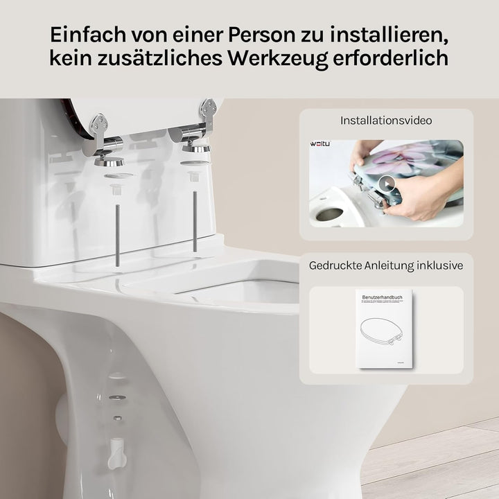 WOLTU Premium WC-Sitz Toilettensitz mit Absenkautomatik, MDF Holzkern, Softclose Scharnier, Desgin D