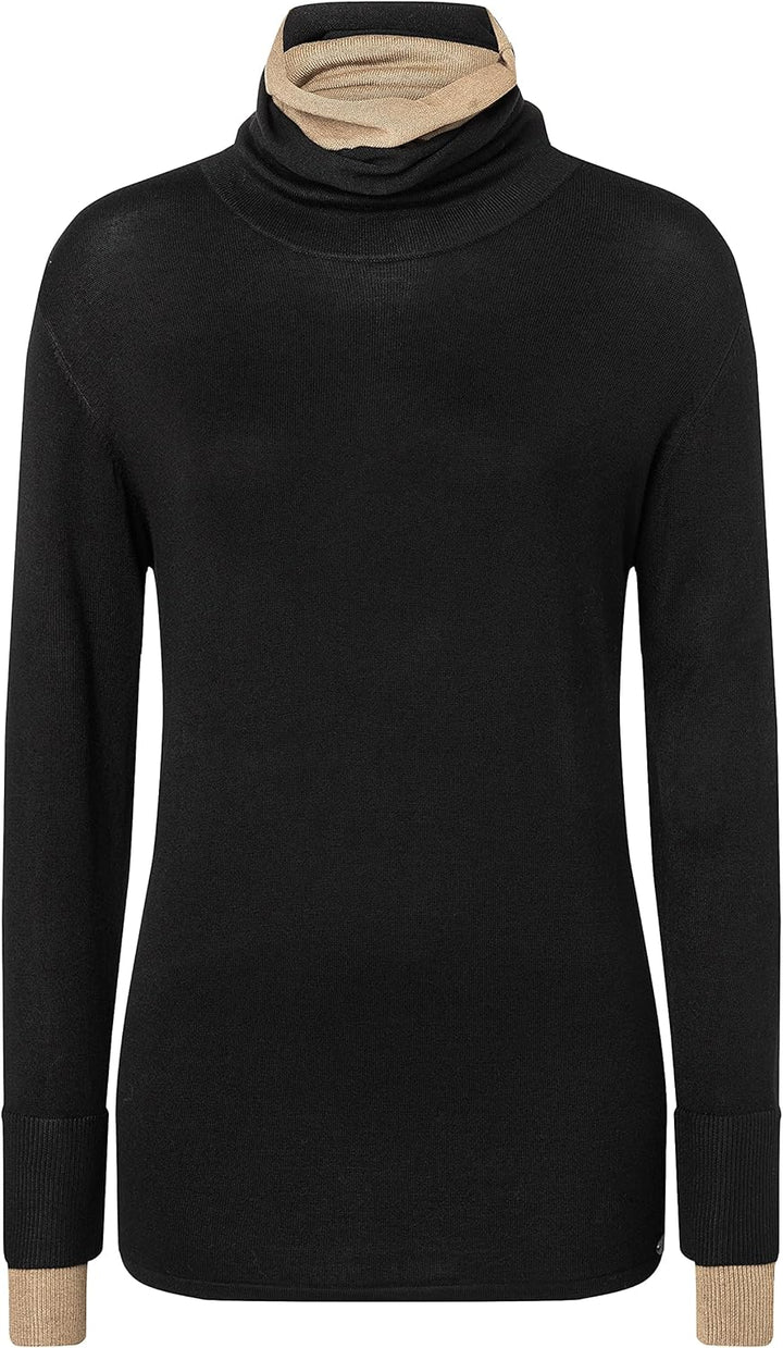 Timezone Damen Double Layer Turtleneck Pullover L Schwarz, L Schwarz