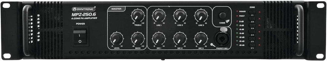 OMNITRONIC MPZ-250.6 Mischverstärker | 6-Zonen-ELA-Mono-Mischverstärker, 250 W, Zonen schaltbar