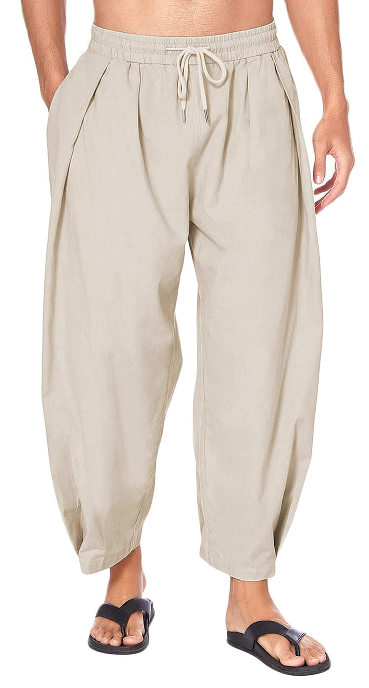 FEOYA Herren Haremshosen Baumwolle Leinen Kordelzug Leichte Haremshosen Elastische Taille Baggy Hose