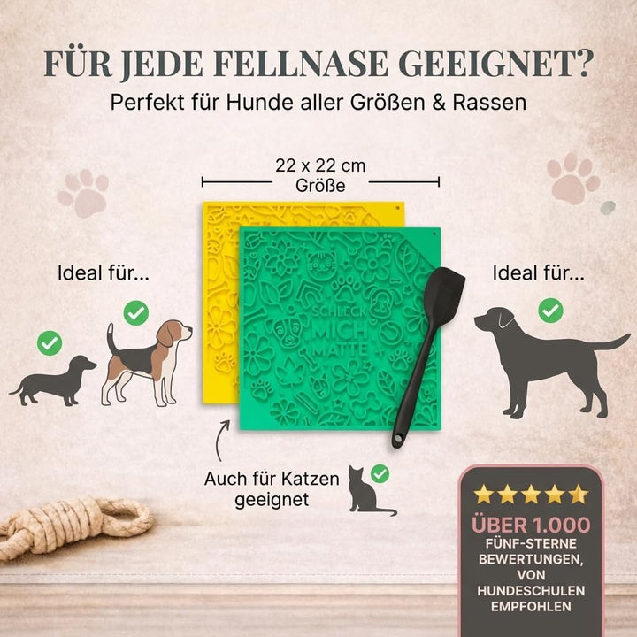 HUND IST KÖNIG® Leckmatte Hund mit patentierter Struktur + Saugnäpfe, Schleckmatte Hund 22x22cm [2 S