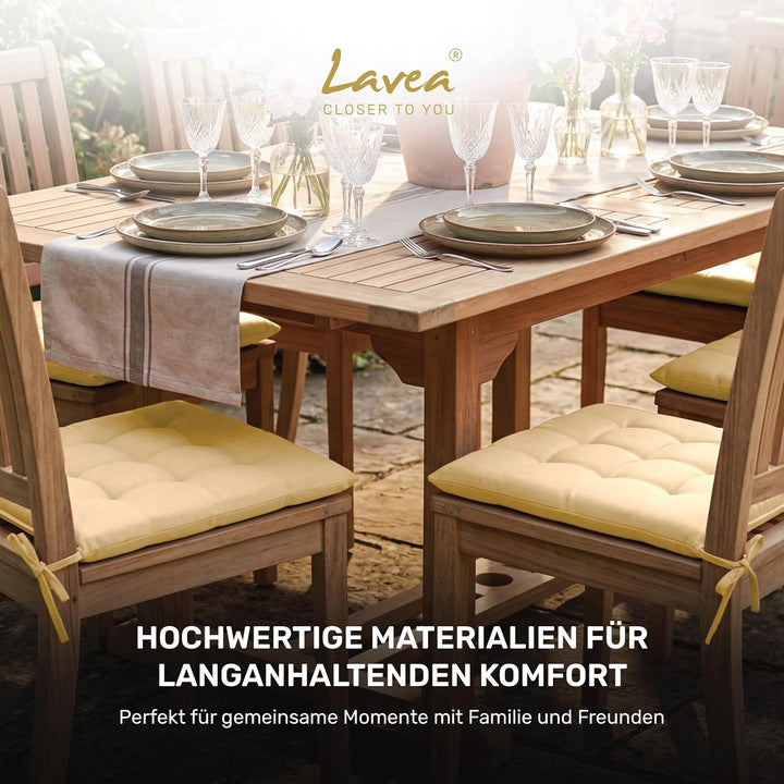 Lavea® Sitzkissen &amp; Stuhlkissen 40x40 cm – 4er Set – mit Stoffbändern – Buiten &amp; Binnen – waschbar &amp;