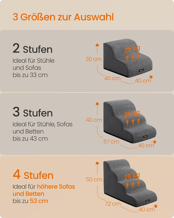 Feandrea Hundetreppe, 4 Stufen, Haustiertreppe, für kleine Hunde, Bett, Sofa, wasserdichte Katzentre