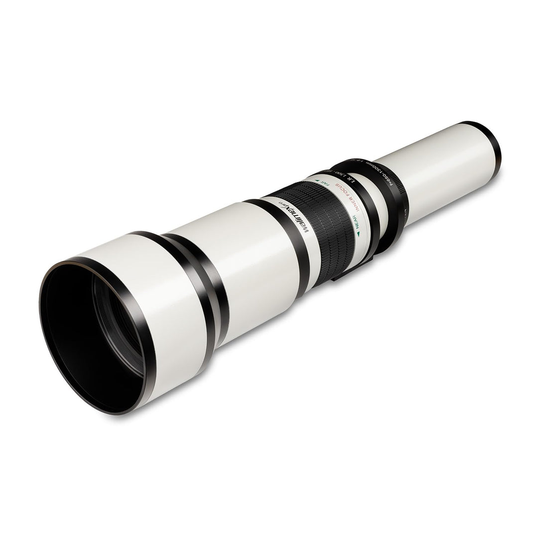 Walimex Pro 650-1300mm 1:8-16 DSLR-Teleobjektiv für T2 Objektivbajonett weiss (manueller Fokus, für