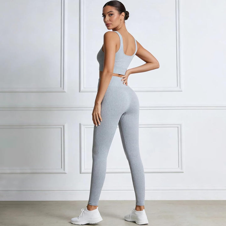 Damen Sportanzüge Jogginganzug Sport Sets 2 Teilig Workout Outfit Set Sport Crop Top+Hohe Taille Yog