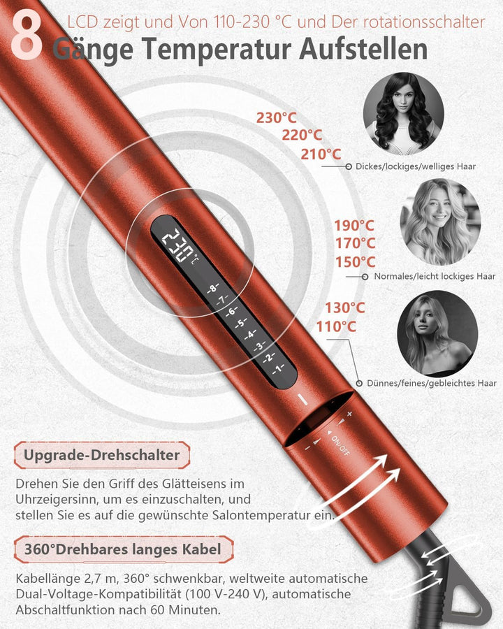 KUSNCA Ionen Glätteisen，2 IN 1 Haarglätter Locken und Glätten glatt und glänzend，3D-Schwebende Keram