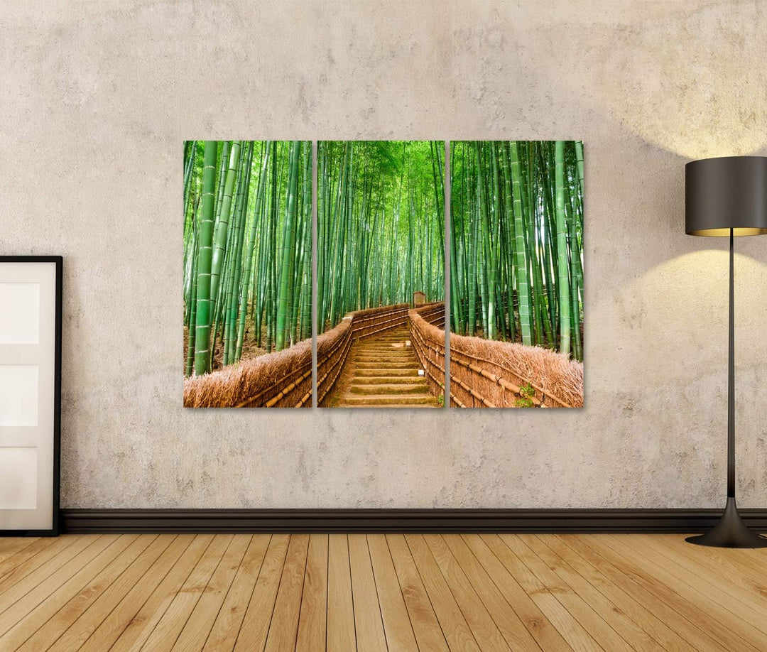 islandburner Bild auf Leinwand Kyoto Japan Wald Bilder Wandbilder Poster Leinwand 130x80cm - 3 Teile