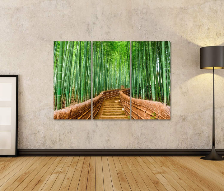 islandburner Bild auf Leinwand Kyoto Japan Wald Bilder Wandbilder Poster Leinwand 130x80cm - 3 Teile