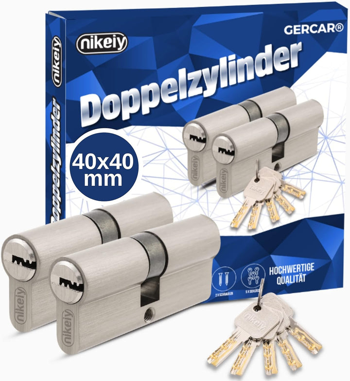 GERCAR Pro 2er Set Profilzylinder gleichschliessend 80mm Schliesszylinder 40/40 Doppelzylinder Zylin