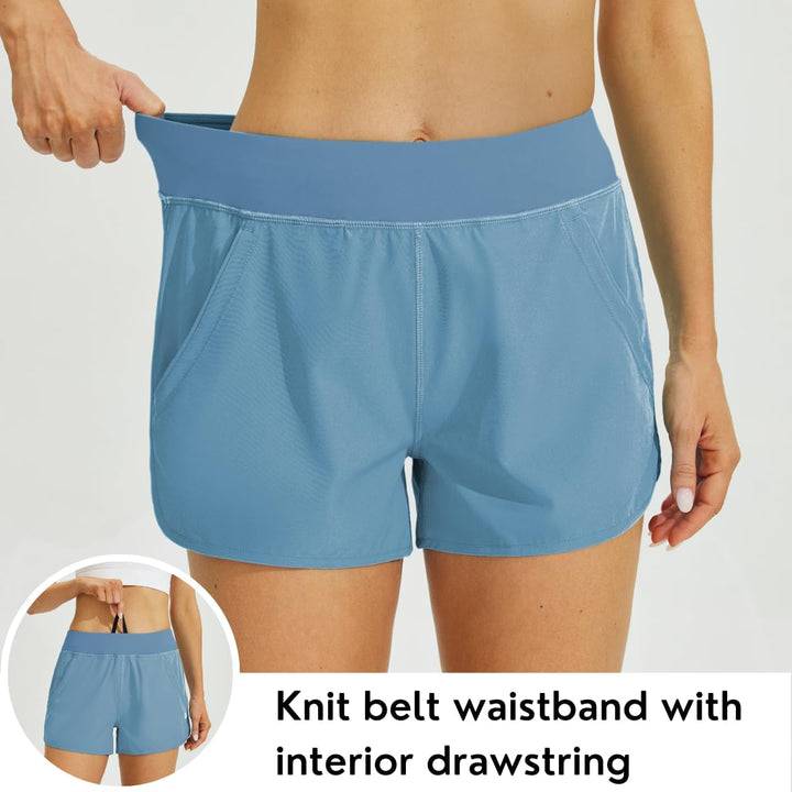 WILLIT Damen 3" Badeshorts Badehose Schwimmen Boardshorts mit Kurzliner Taschen Schnelltrockner UVA