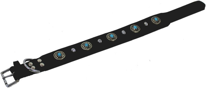 MICHUR Alonzo Hundehalsband Leder Schwarz Breit, Lederhalsband, Halsband, Blaue Steine MIT RUNDNIETE