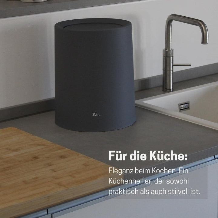 Mülleimer mit Schwingdeckel | 12L | Grau Matt | Ideal für Bad, Schlafzimmer und Büro | Modernes Desi