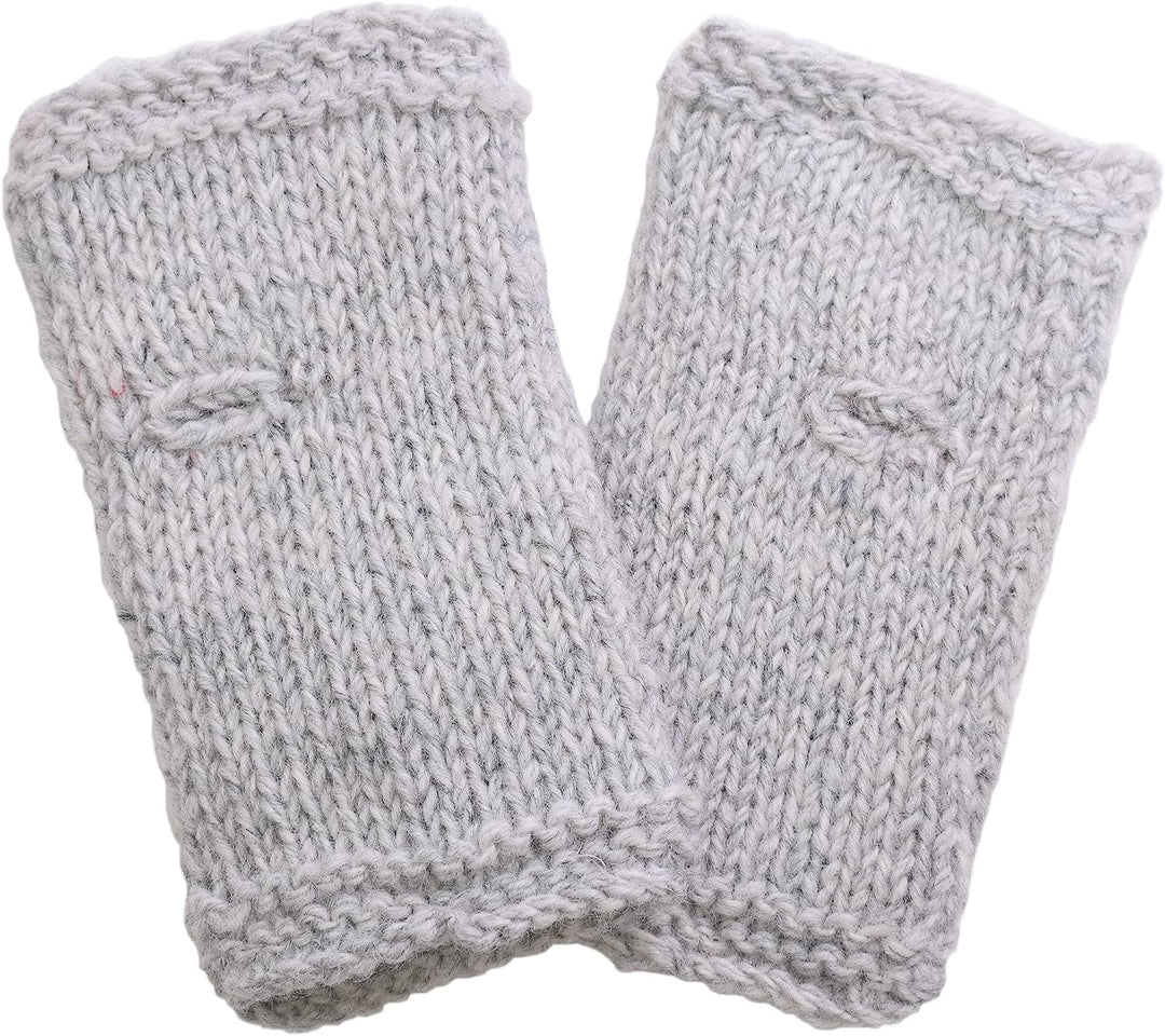 Pachamama Damen-Handwärmer, Wolle, Fleece-gefüttert, handgestrickt, rotes Herzmuster, Haferflocken,