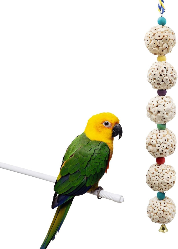 Dnoifne Vogel Kauspielzeug mit Sola Holzball &amp; Glocke – Naturkäfigzubehör für Papageien, Wellensitti