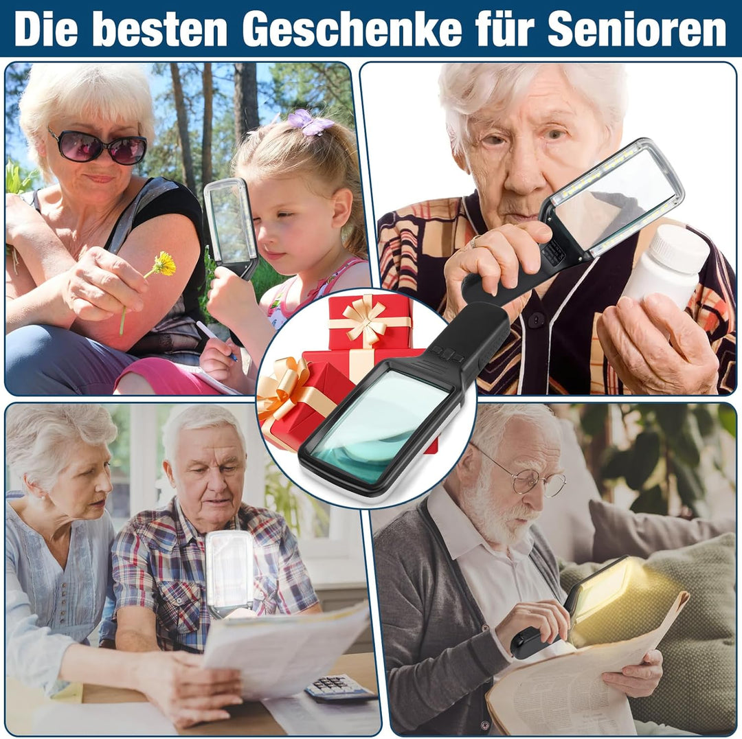 15-fache Leselupe mit Licht, GrossE Optisches Glas Handlupe, 3 Farbmodi, Led dimmbare beleuchtete Lu