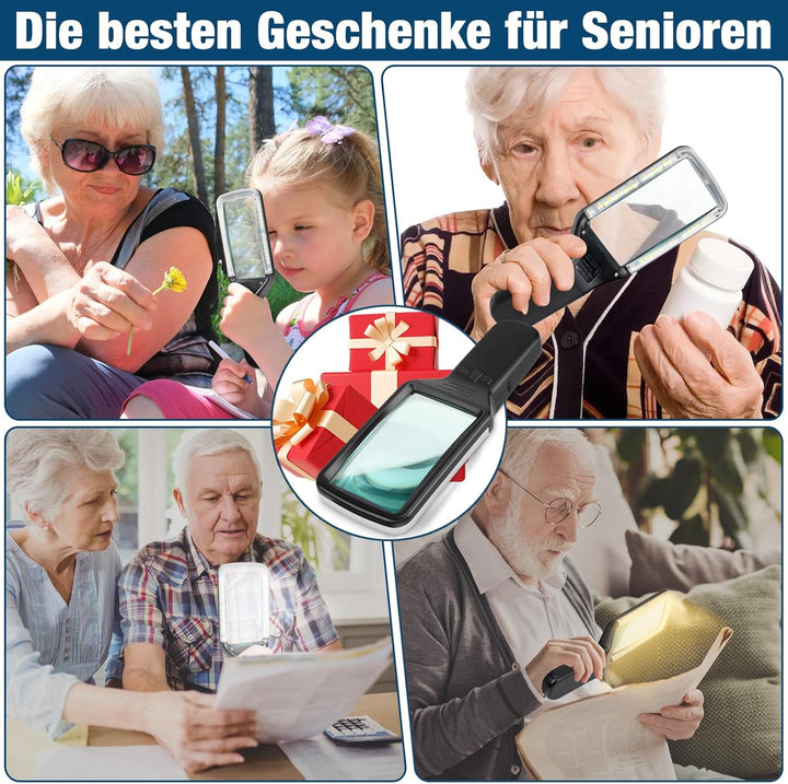 15-fache Leselupe mit Licht, GrossE Optisches Glas Handlupe, 3 Farbmodi, Led dimmbare beleuchtete Lu
