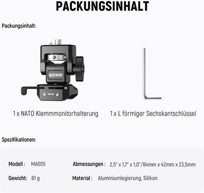 NEEWER Kamera Monitorhalterung, 1/4" Schraube für 5" & 7" Feldmonitore, kompatibel mit Atomos Ninja