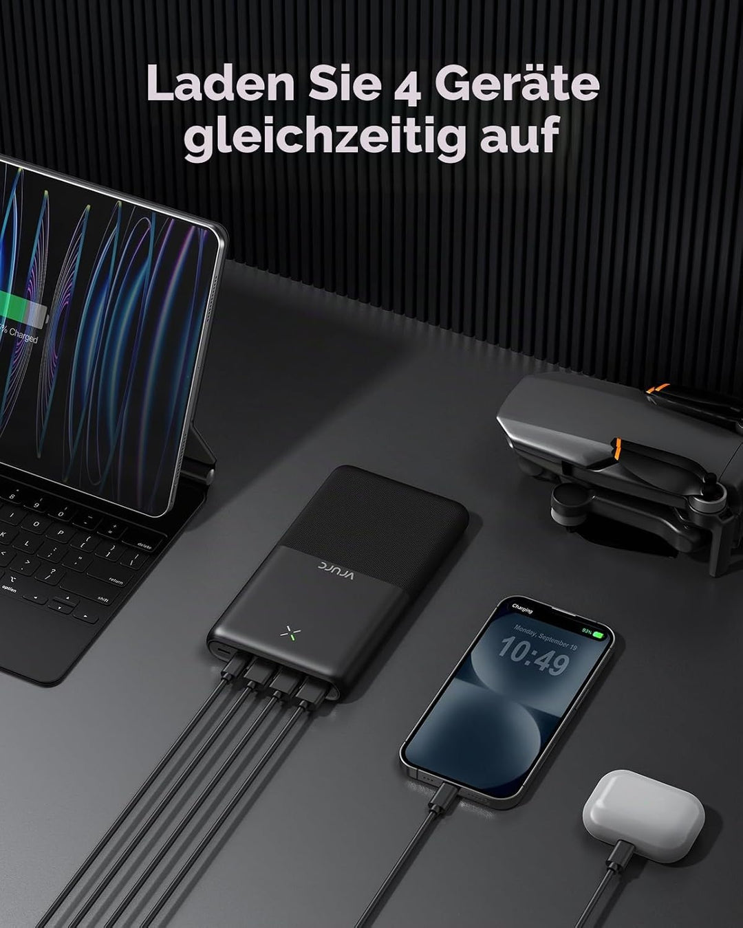 Powerbank 30000 mAh, VRURC 22,5 W Schnellladung tragbares Ladegerät, USB C kompakt Powerbank, PD3.0