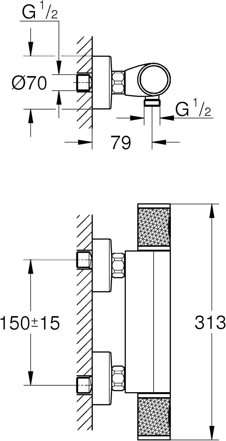 GROHE Precision Feel - Thermostat- Brausearmatur (wassersparend, mit Rändelstruktur, Verbrühschutz,