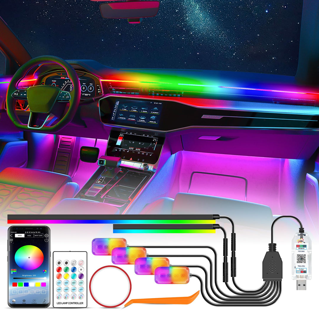Auto Innenbeleuchtung LED USB, RGBIC RGB 5V Regenbogen-Umgebungslichtern Atmosphärenlicht mit 4 Fuss