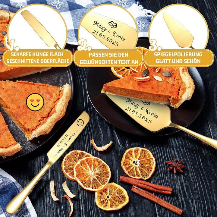 Personalisiertes Tortenmesser & Servierset mit individuellem Namen und Text - Tortenservierset & Hoc