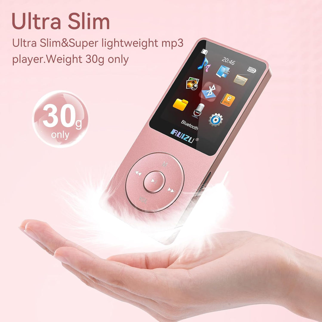 32GB MP3 Player mit Bluetooth 5.3, Ultraleicht (30 Gramm), bis zu 80 Stunden Akkulaufzeit, 1.8-Zoll-