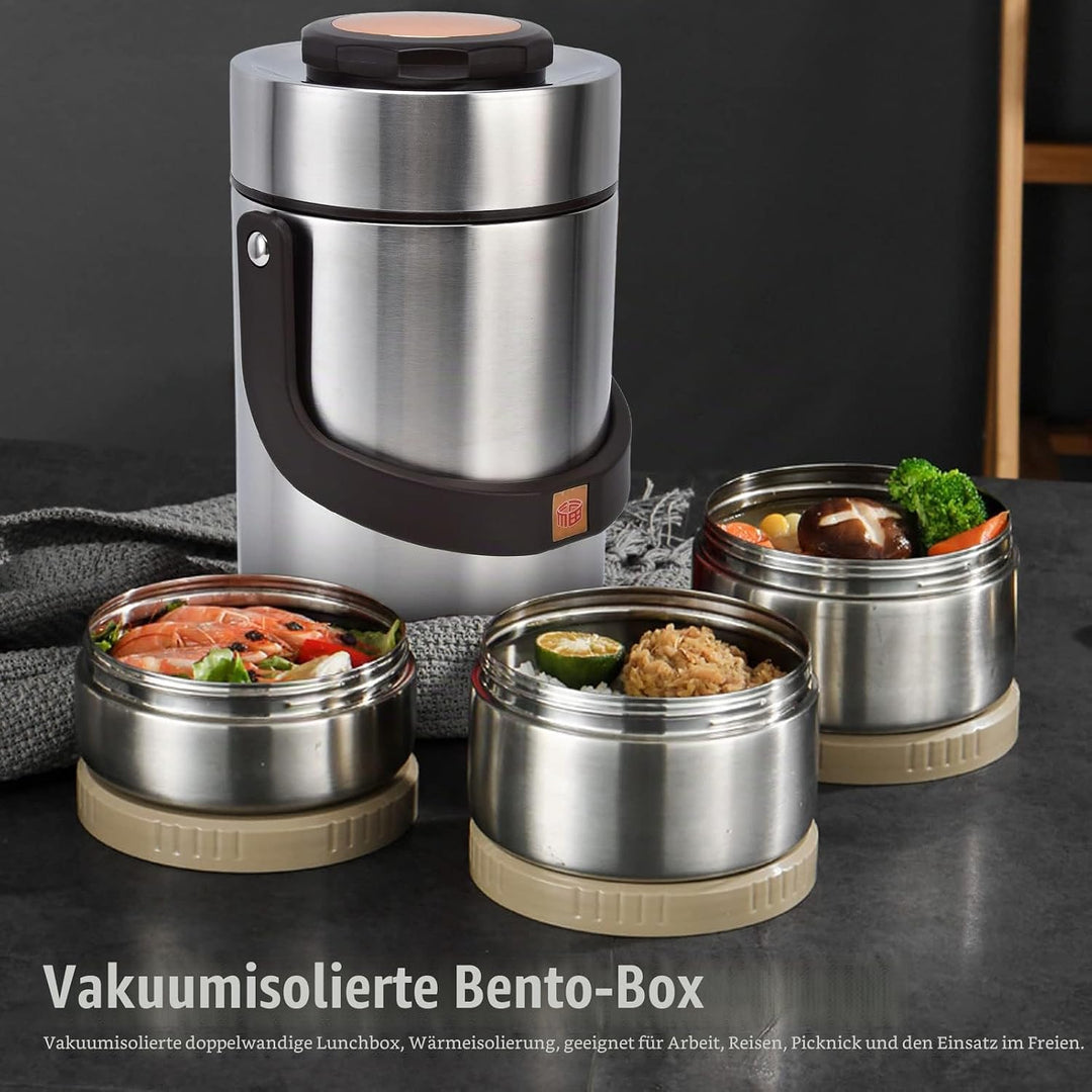 2.3L Thermobehälter für Essen, 3-lagig 304 Edelstahl Vakuum-isoliert Thermo Lunchbox, Essen Warmhalt