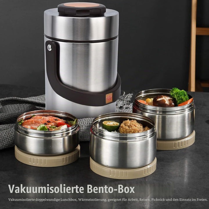 2.3L Thermobehälter für Essen, 3-lagig 304 Edelstahl Vakuum-isoliert Thermo Lunchbox, Essen Warmhalt