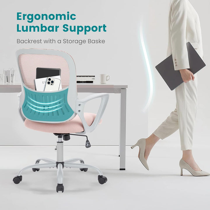 DUMOS Bürostuhl Ergonomisch, Schreibtischstuhl mit Lendenwirbelstütze, Drehstuhl mit Armlehne, Compu