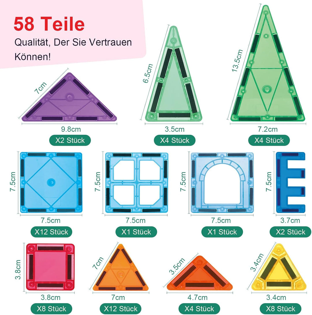 SURFOU 58 Magnetische Fliesen Kinderspielzeug STEM Magnet Montessori Spielzeug, Sensorisches Spielze