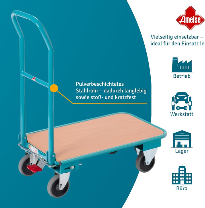 Ameise Transportwagen | 150 kg Tragkraft | HxBxT 94 x 45 x 81,5 cm | 4 TPE-Rollen mit Zentralbremse